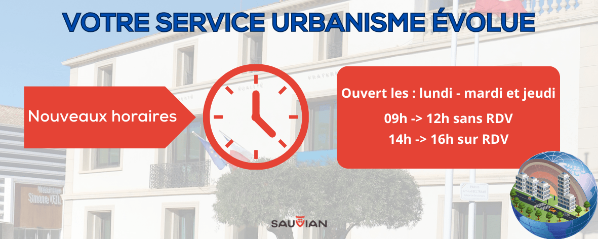 Nouveaux horaires service urbanisme Sauvian